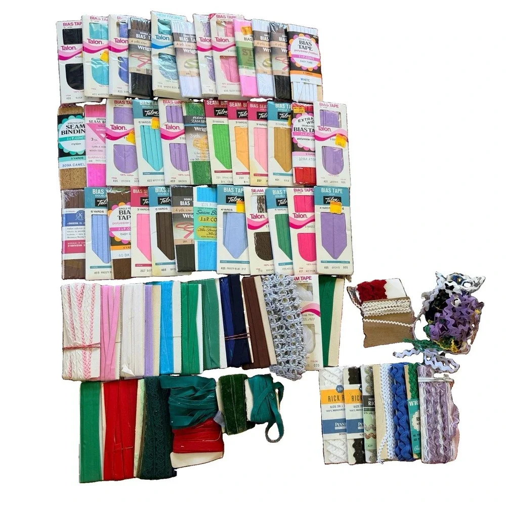 36+ Opened Pkgs LOT Vintage Binding Bias Tape Rick Rack JP Coats Talon Wrights